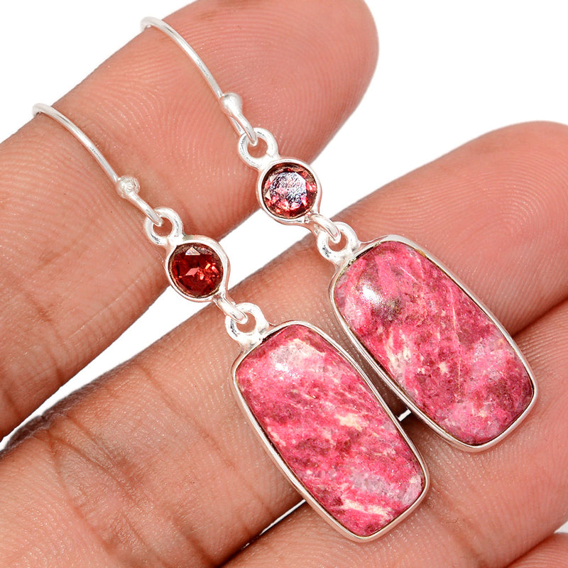 1.8" Pink Thulite & Garnet Faceted Earrings - PKTE353