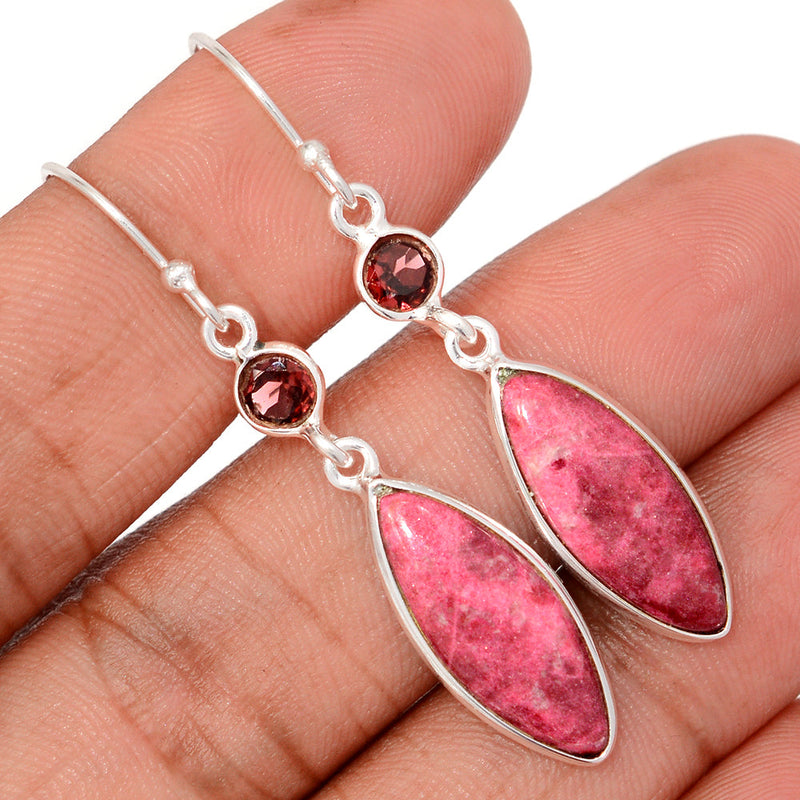 2" Pink Thulite & Garnet Faceted Earrings - PKTE354