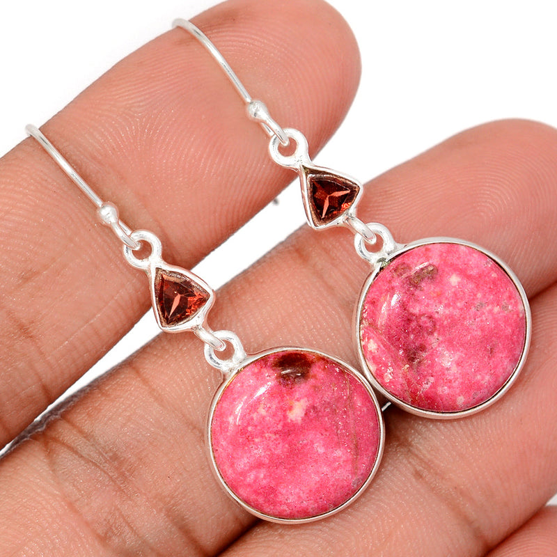 1.7" Pink Thulite & Garnet Faceted Earrings - PKTE355