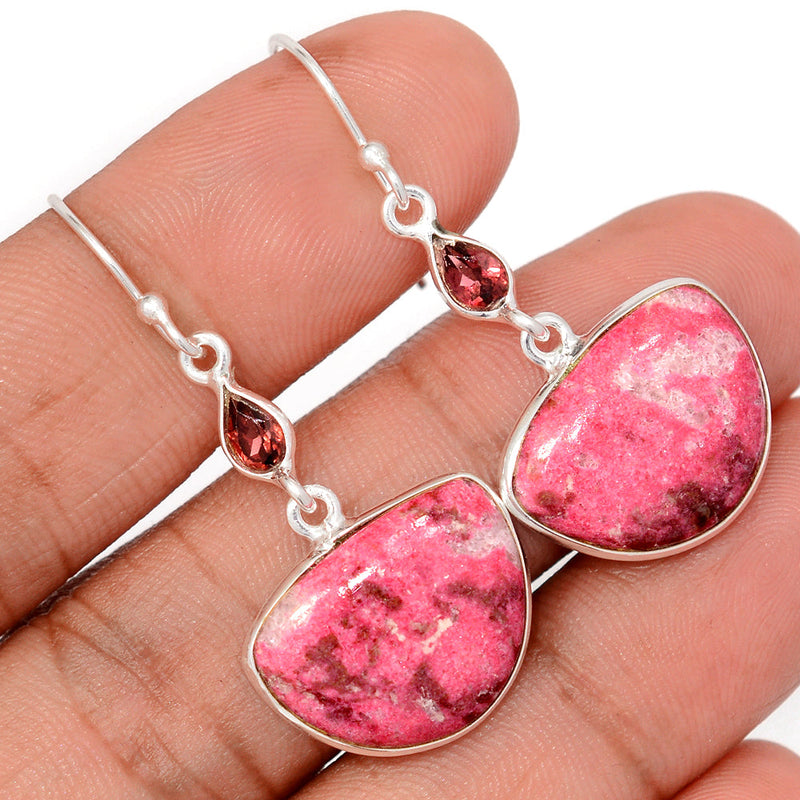 1.7" Pink Thulite & Garnet Faceted Earrings - PKTE356