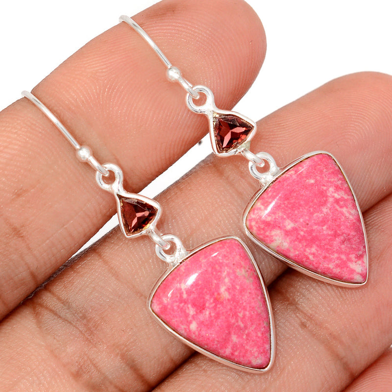 1.8" Pink Thulite & Garnet Faceted Earrings - PKTE360