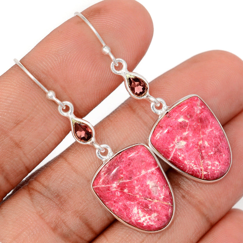 2" Pink Thulite & Garnet Faceted Earrings - PKTE369