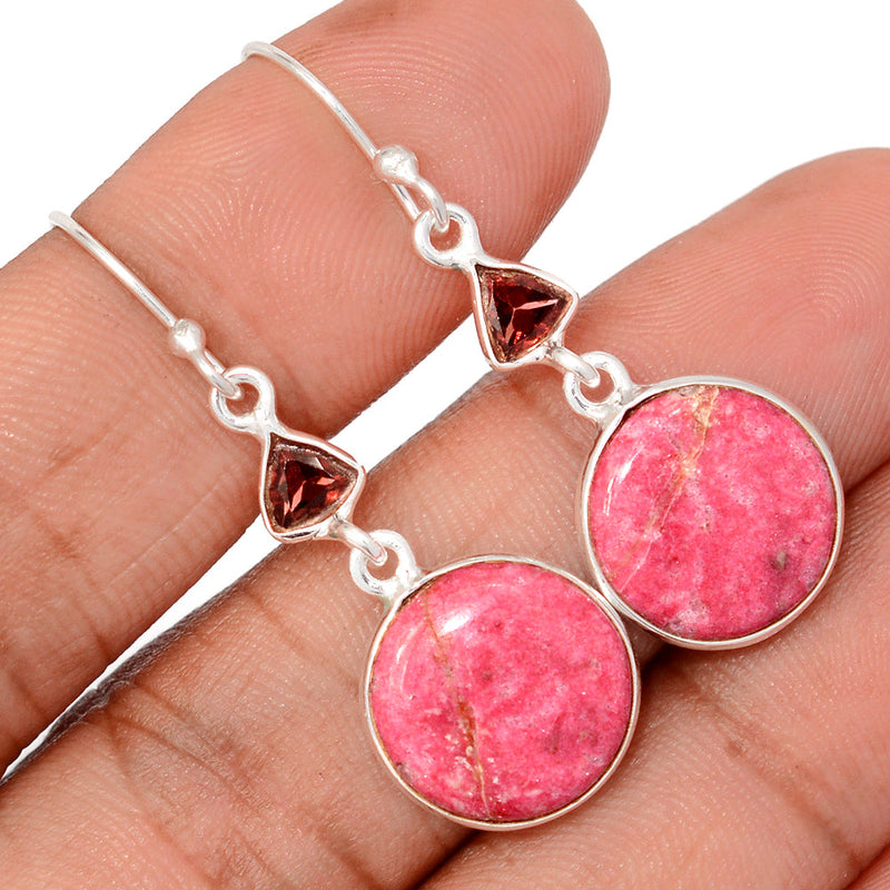 1.7" Pink Thulite & Garnet Faceted Earrings - PKTE370