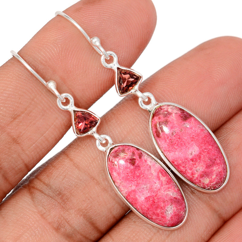 2" Pink Thulite & Garnet Faceted & Garnet Faceted Earrings - PKTE371