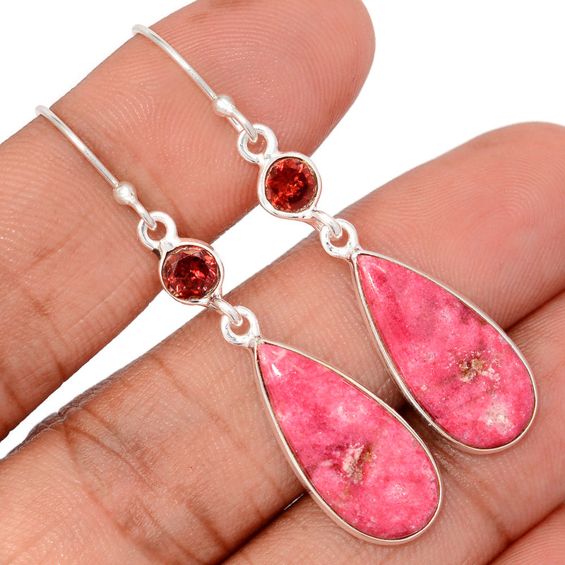 2" Pink Thulite & Garnet Faceted Earrings - PKTE372