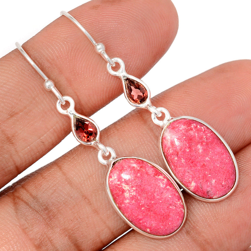 1.8" Pink Thulite & Garnet Faceted Earrings - PKTE374