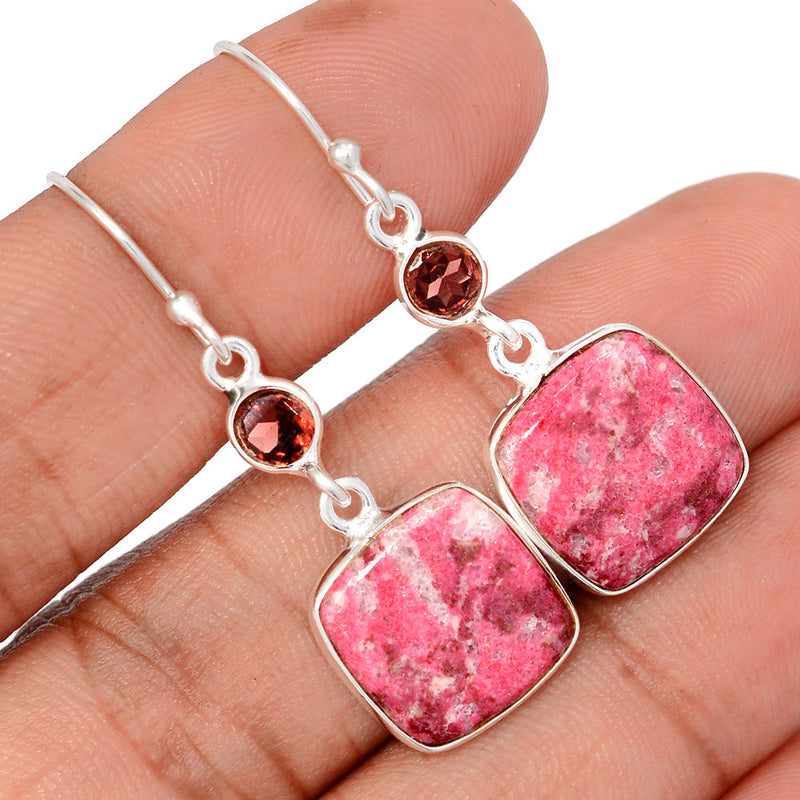 1.7" Pink Thulite & Garnet Faceted Earrings - PKTE380