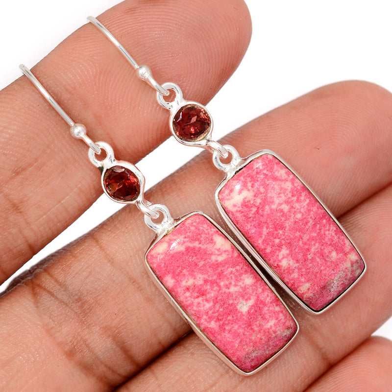 2" Pink Thulite & Garnet Faceted Earrings - PKTE382