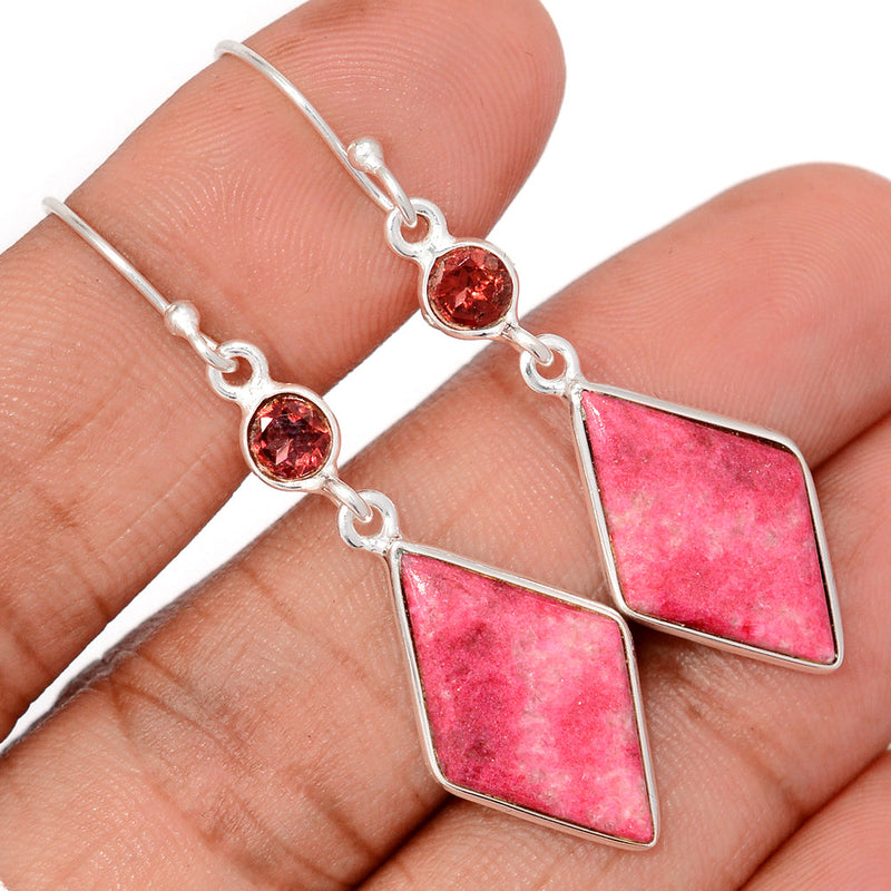 2" Pink Thulite & Garnet Faceted Earrings - PKTE383