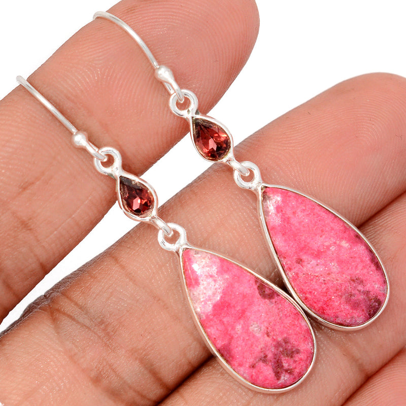 2" Pink Thulite & Garnet Faceted Earrings - PKTE384