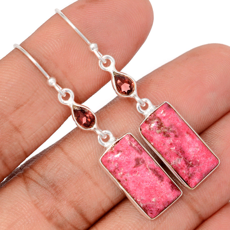 2" Pink Thulite & Garnet Faceted Earrings - PKTE385
