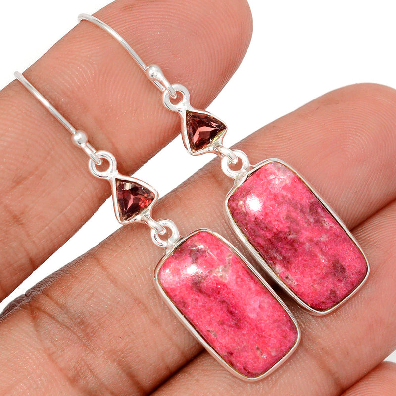 2" Pink Thulite & Garnet Faceted Earrings - PKTE386