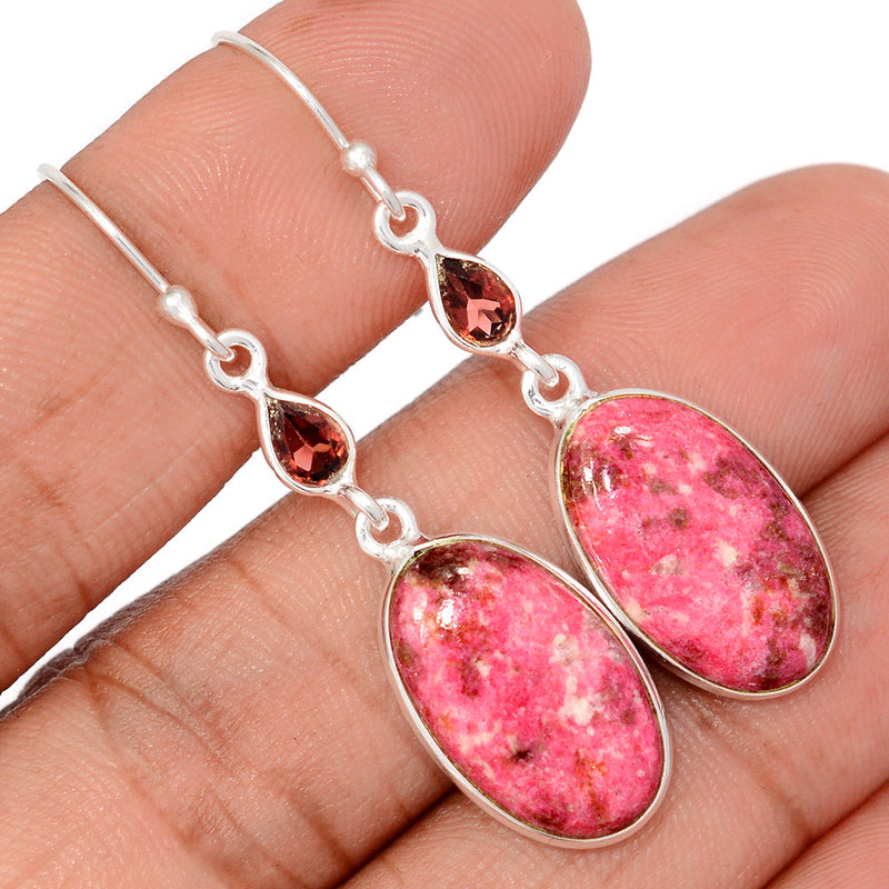 2" Pink Thulite & Garnet Faceted Earrings - PKTE387