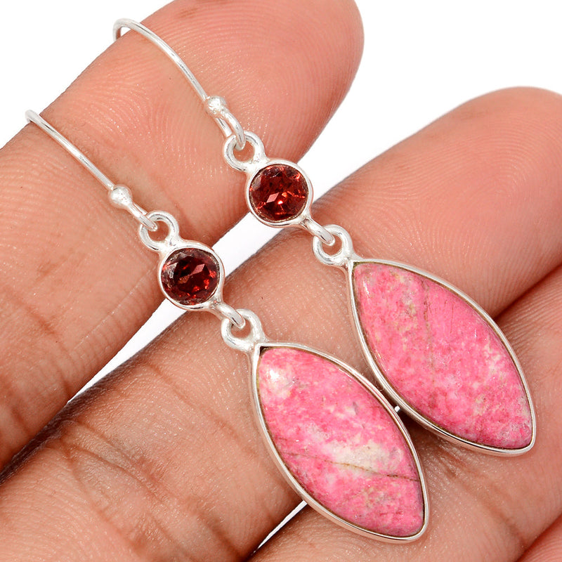 2" Pink Thulite & Garnet Faceted Earrings - PKTE388
