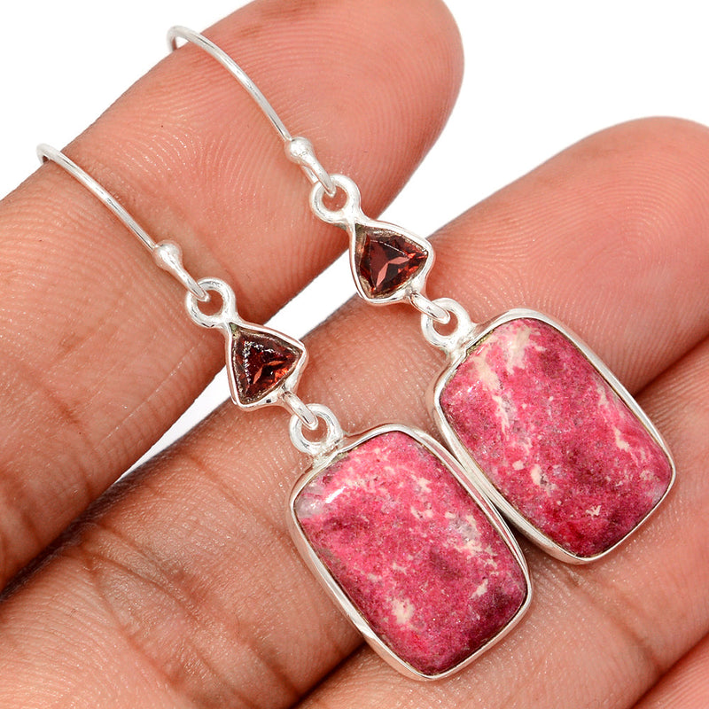 1.8" Pink Thulite & Garnet Faceted Earrings - PKTE389