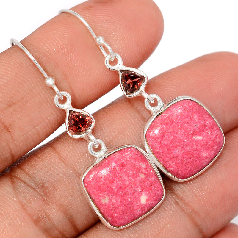 1.7" Pink Thulite & Garnet Faceted Earrings - PKTE391