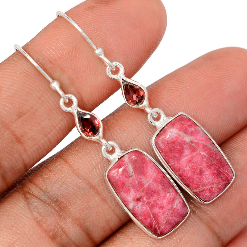 1.8" Pink Thulite & Garnet Faceted Earrings - PKTE392