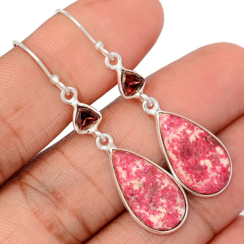2" Pink Thulite & Garnet Faceted Earrings - PKTE395