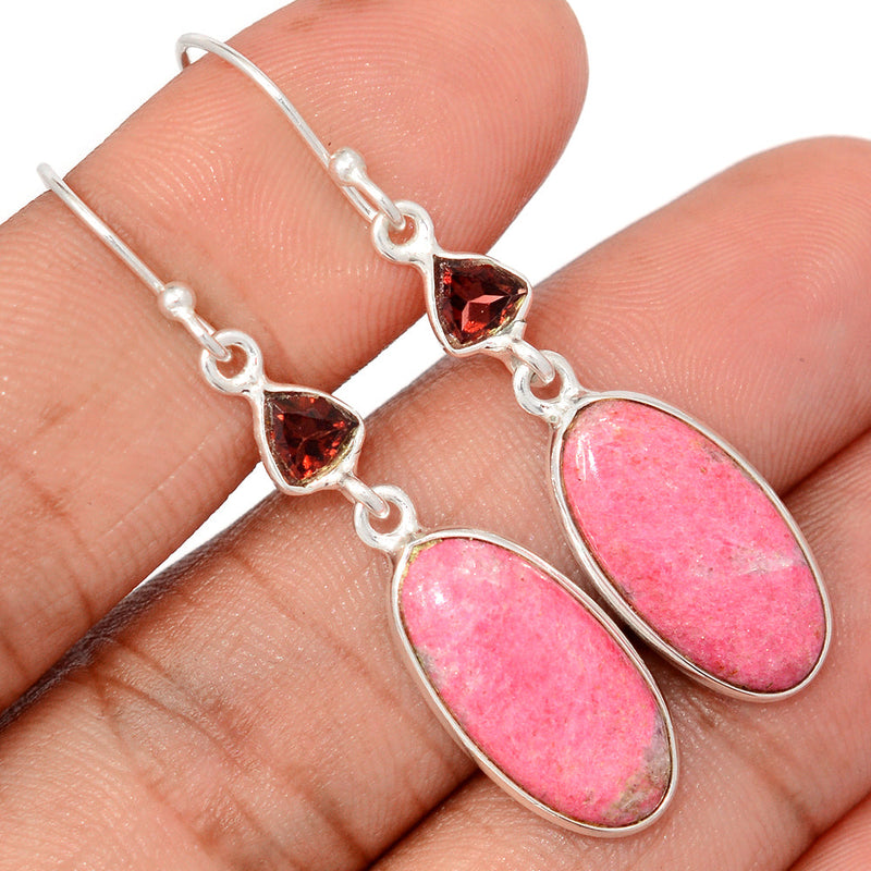 2" Pink Thulite & Garnet Faceted Earrings - PKTE396