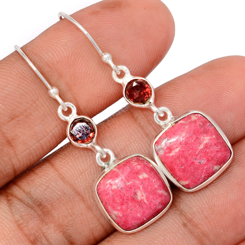 1.6" Pink Thulite & Garnet Faceted Earrings - PKTE397