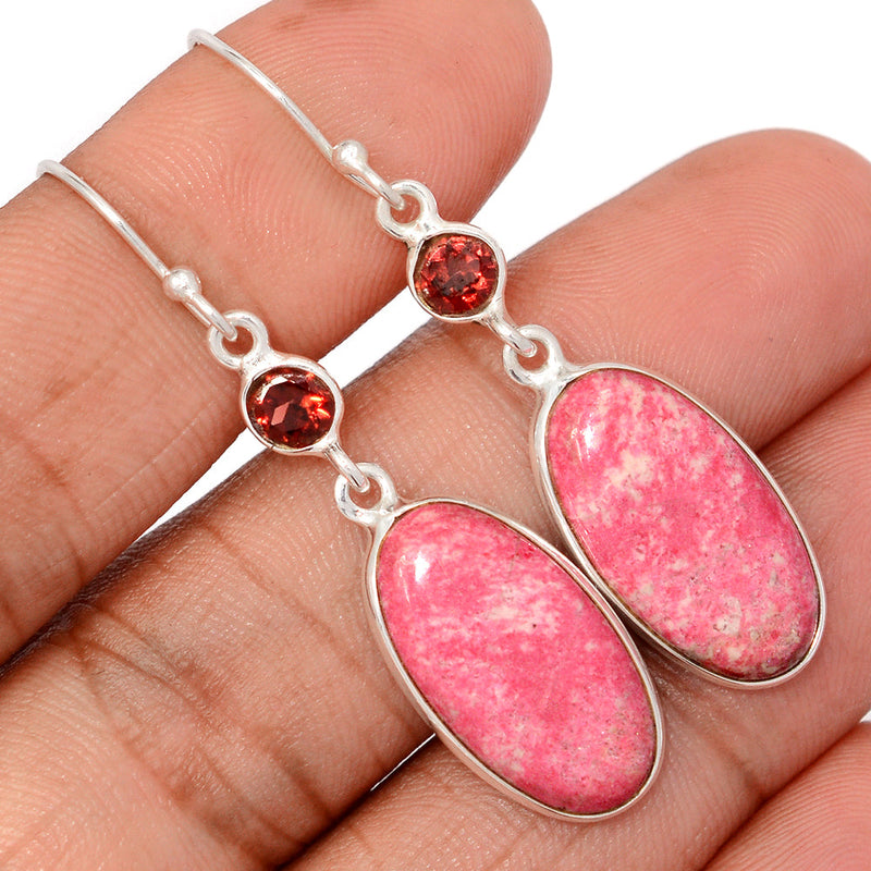 2" Pink Thulite & Garnet Faceted Earrings - PKTE398