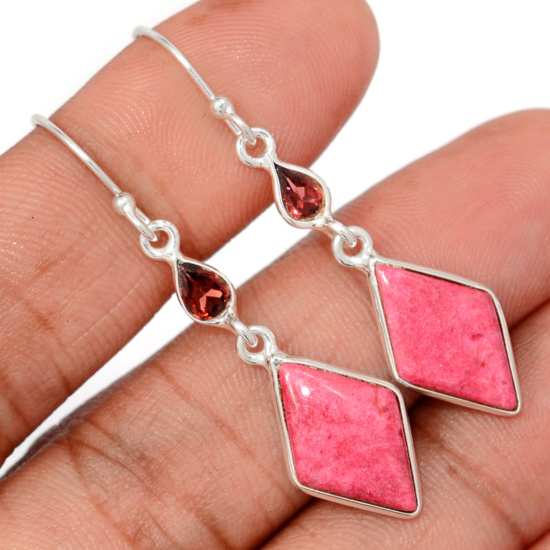 1.8" Pink Thulite & Garnet Faceted Earrings - PKTE401