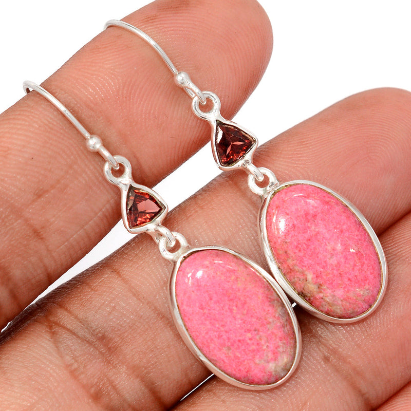 1.8" Pink Thulite & Garnet Faceted Earrings - PKTE405