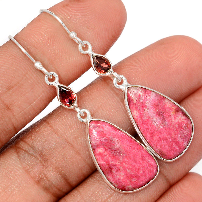 2.1" Pink Thulite & Garnet Faceted Earrings - PKTE412