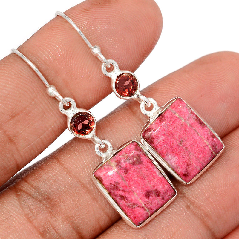 1.7" Pink Thulite & Garnet Faceted Earrings - PKTE418