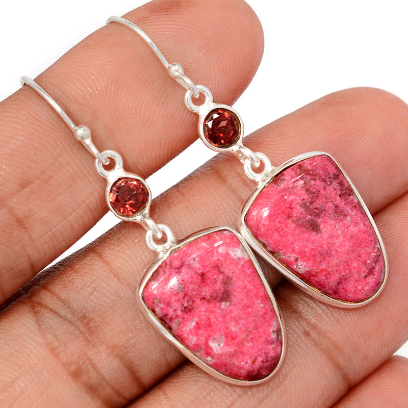 1.8" Pink Thulite & Garnet Faceted Earrings - PKTE420