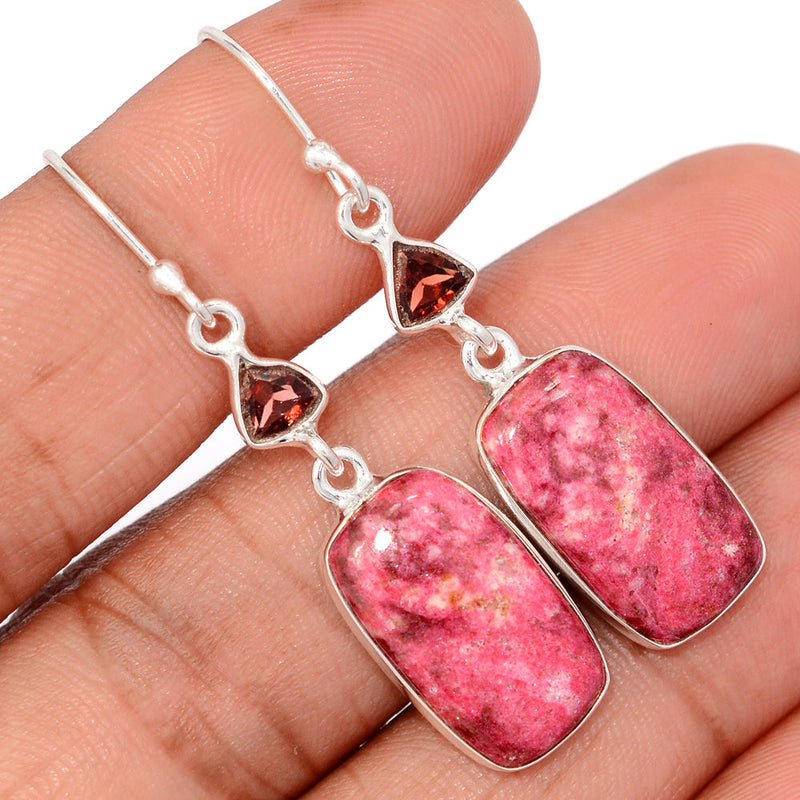 1.8" Pink Thulite & Garnet Faceted Earrings - PKTE433