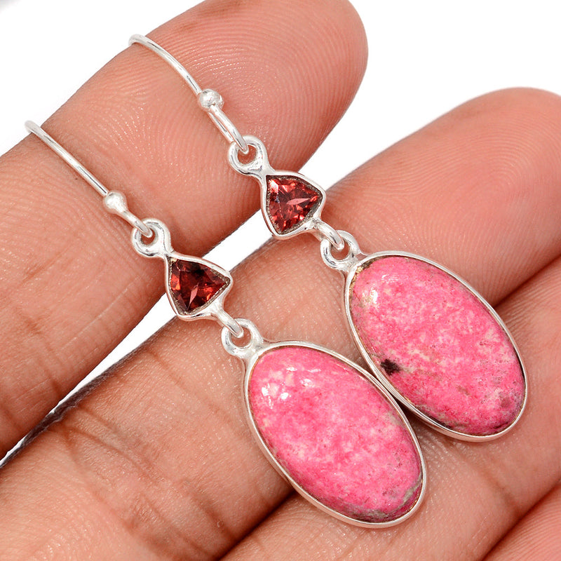 1.8" Pink Thulite & Garnet Faceted Earrings - PKTE434