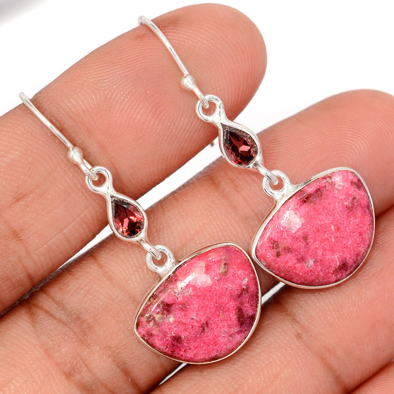 1.7" Pink Thulite & Garnet Faceted Earrings - PKTE435
