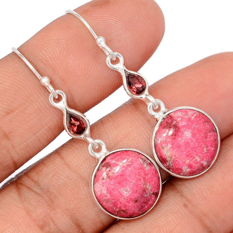 1.7" Pink Thulite & Garnet Faceted Earrings - PKTE438