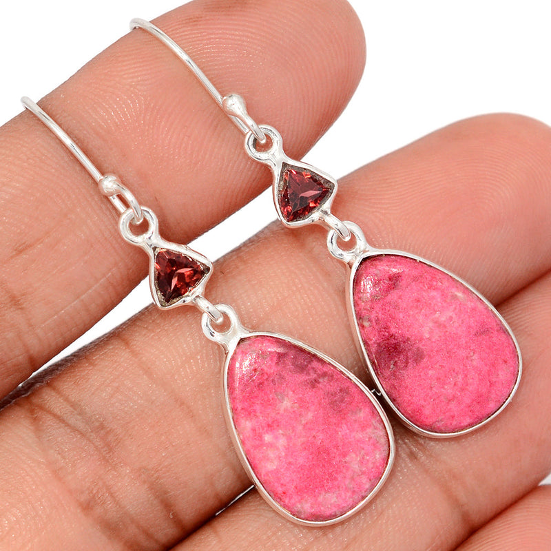 1.8" Pink Thulite & Garnet Faceted Earrings - PKTE439