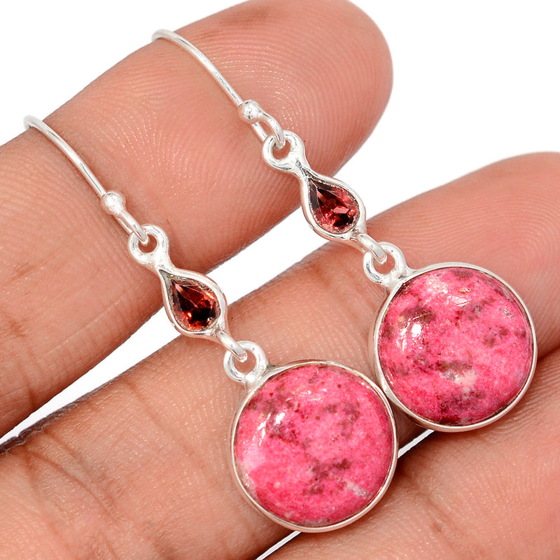 1.7" Pink Thulite & Garnet Faceted Earrings - PKTE440