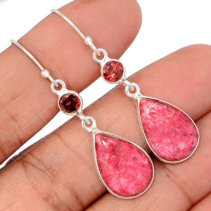 1.8" Pink Thulite & Garnet Faceted Earrings - PKTE441