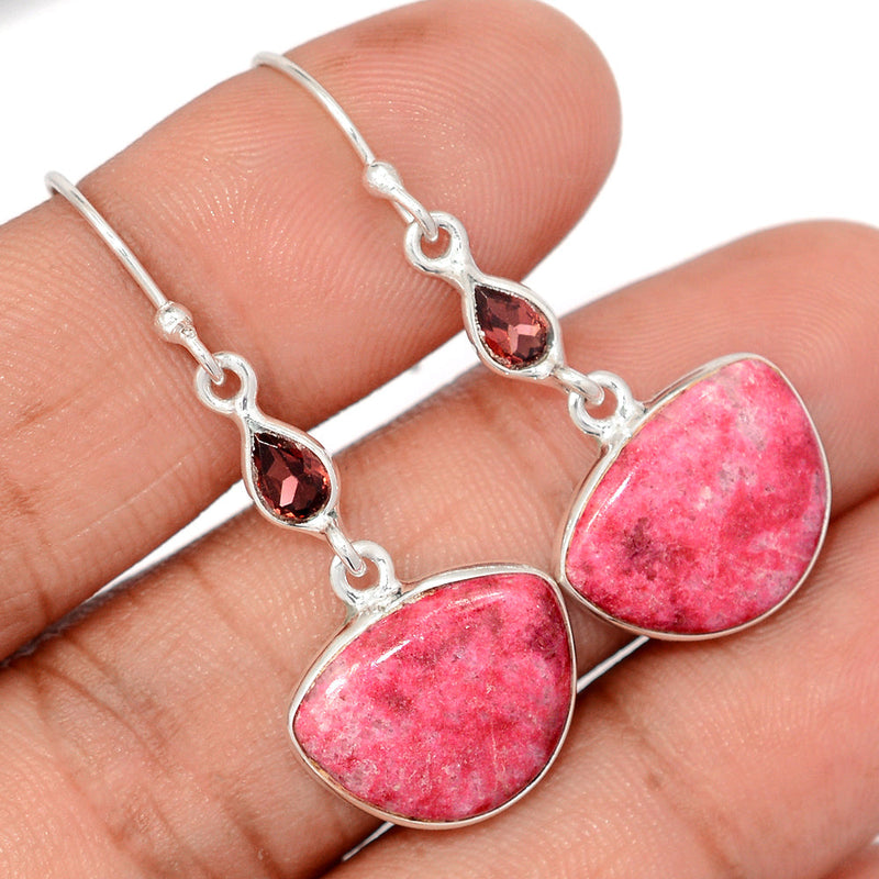 1.7" Pink Thulite & Garnet Faceted Earrings - PKTE442