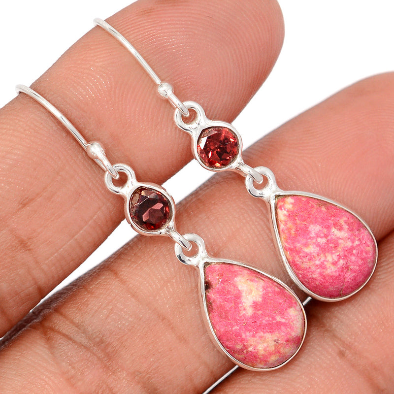 1.7" Pink Thulite & Garnet Faceted Earrings - PKTE443