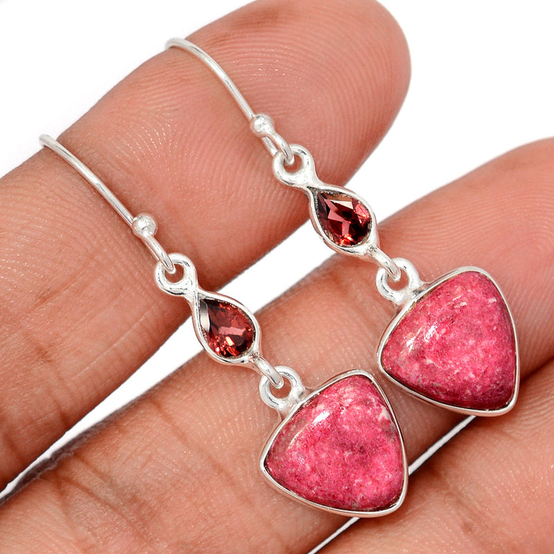 1.6" Pink Thulite & Garnet Faceted Earrings - PKTE445