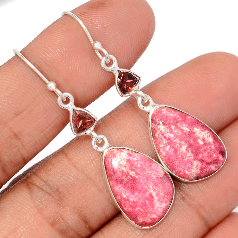 1.8" Pink Thulite & Garnet Faceted Earrings - PKTE447