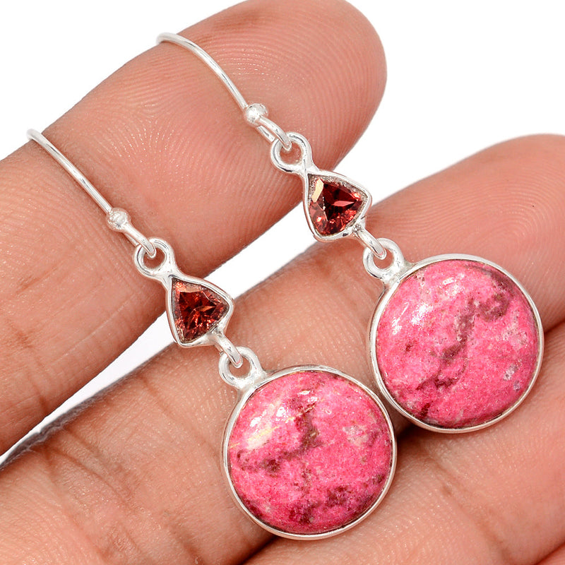 1.7" Pink Thulite & Garnet Faceted Earrings - PKTE448