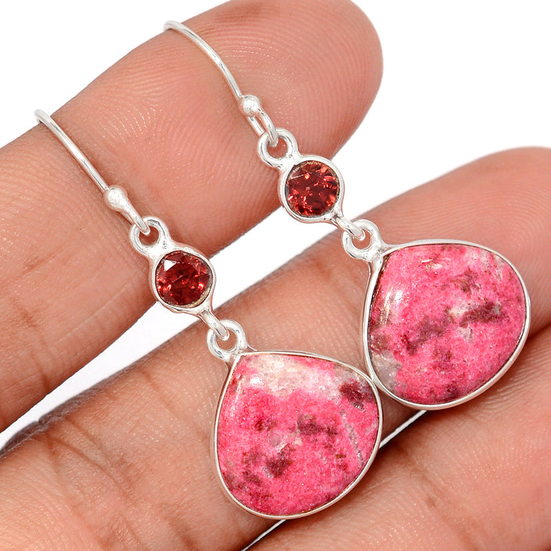 1.7" Pink Thulite & Garnet Faceted Earrings - PKTE450