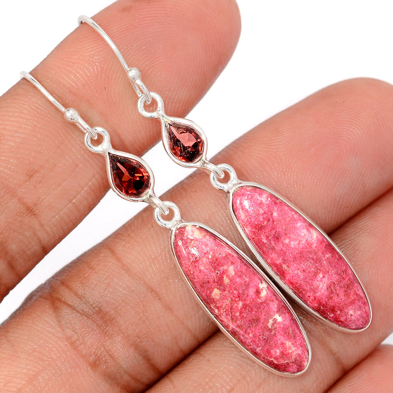 2.2" Pink Thulite & Garnet Faceted Earrings - PKTE452