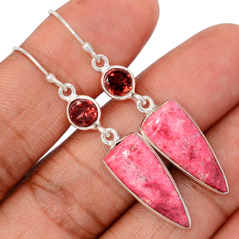 2" Pink Thulite & Garnet Faceted Earrings - PKTE455