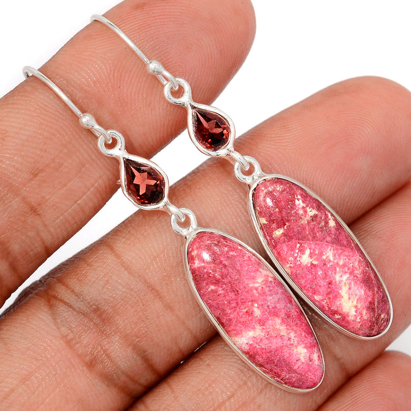 2.2" Pink Thulite & Garnet Faceted Earrings - PKTE458