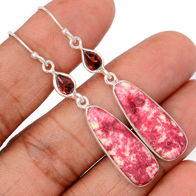 2.2" Pink Thulite & Garnet Faceted Earrings - PKTE459