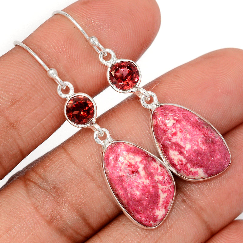 2" Pink Thulite & Garnet Faceted Earrings - PKTE461