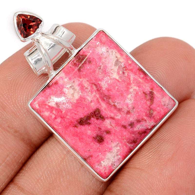 1.5" Pink Thulite & Garnet Faceted Pendants - PKTP657