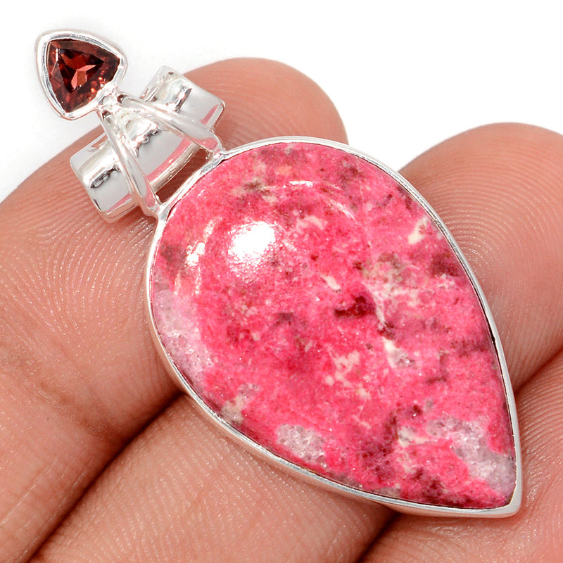 1.7" Pink Thulite & Garnet Faceted Pendants - PKTP659